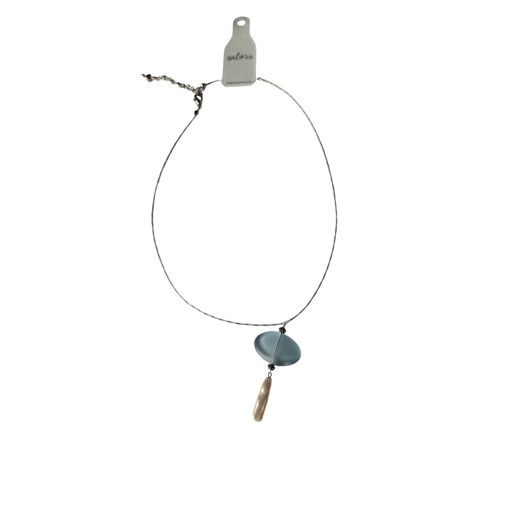 Solares Simon Harrison Recycled Glass & Baroque‎ Pearl Necklace Blue Large